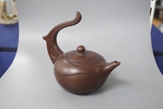 A Yixing teapot and a Japanese pottery figural brush washer 11cm